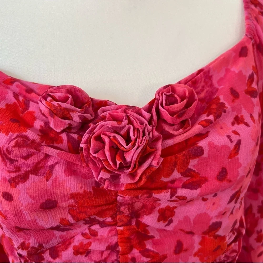 Free People Oh‎ Lala Red Pink Floral Top Size Large